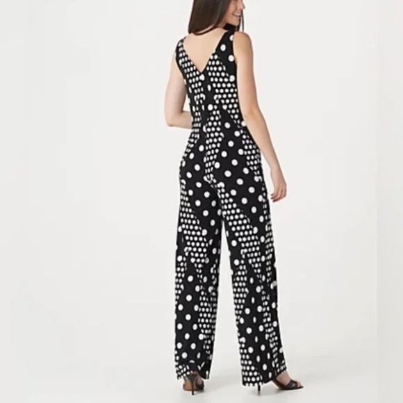 Laurie Felt - Tie-Front Sleeveless Jumpsuit - Petite - Black Dot in Size XLP - Picture 2 of 8